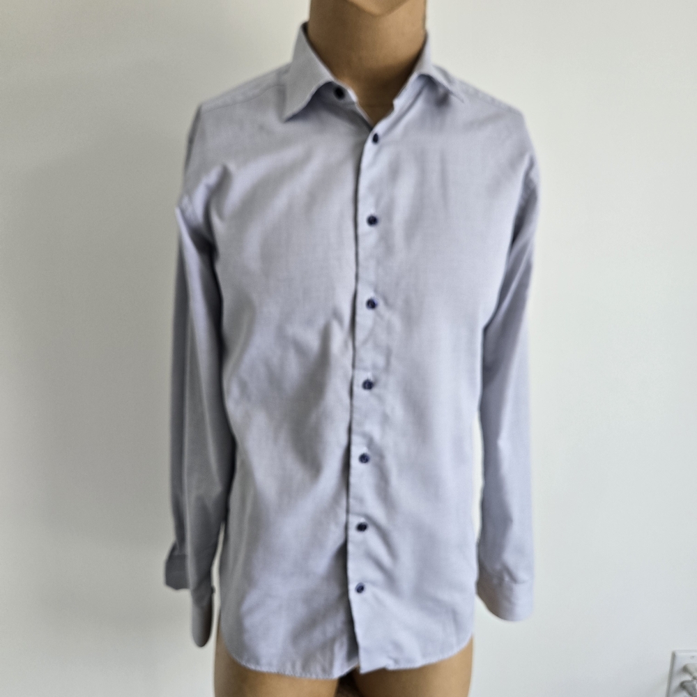 Eton Light Blue Micro-Pattern Dress Shirt with Dark Buttons - Picture 3 of 12